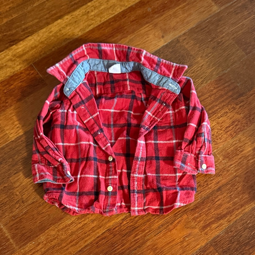 GAP Kids Red and Black Plaid Button Down Shirt